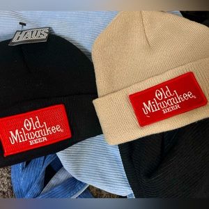 Beanies with beer patches
